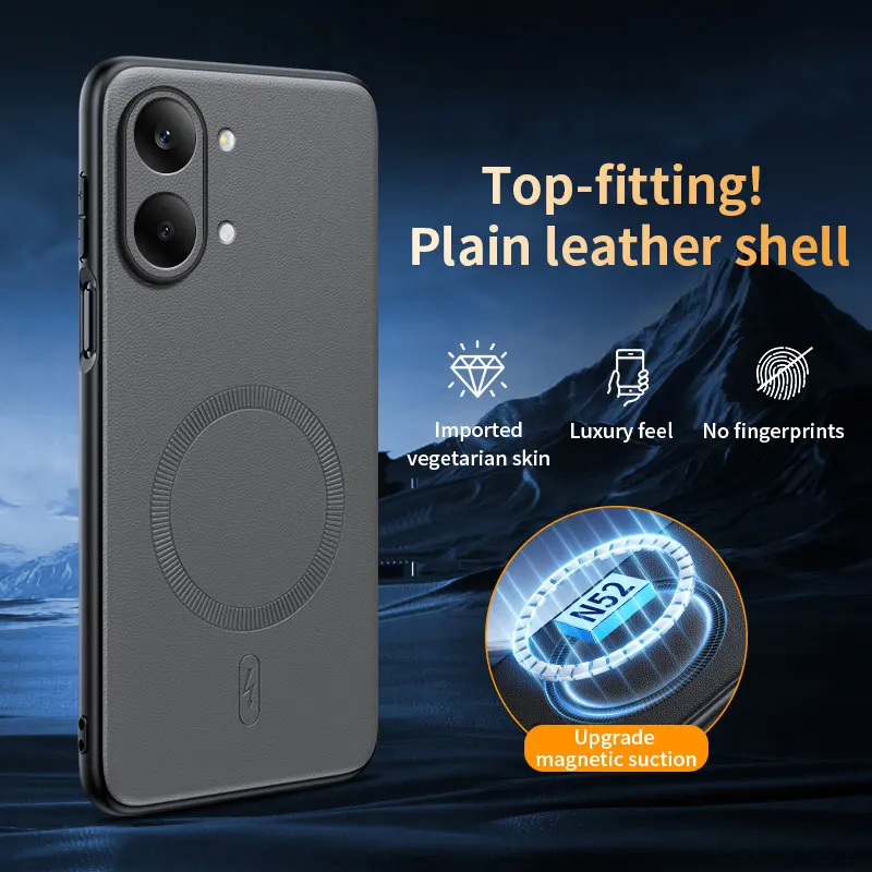 Magnetic Leather Shield Case - Anti-Fingerprint, Non-Slip PC+TPU Cover