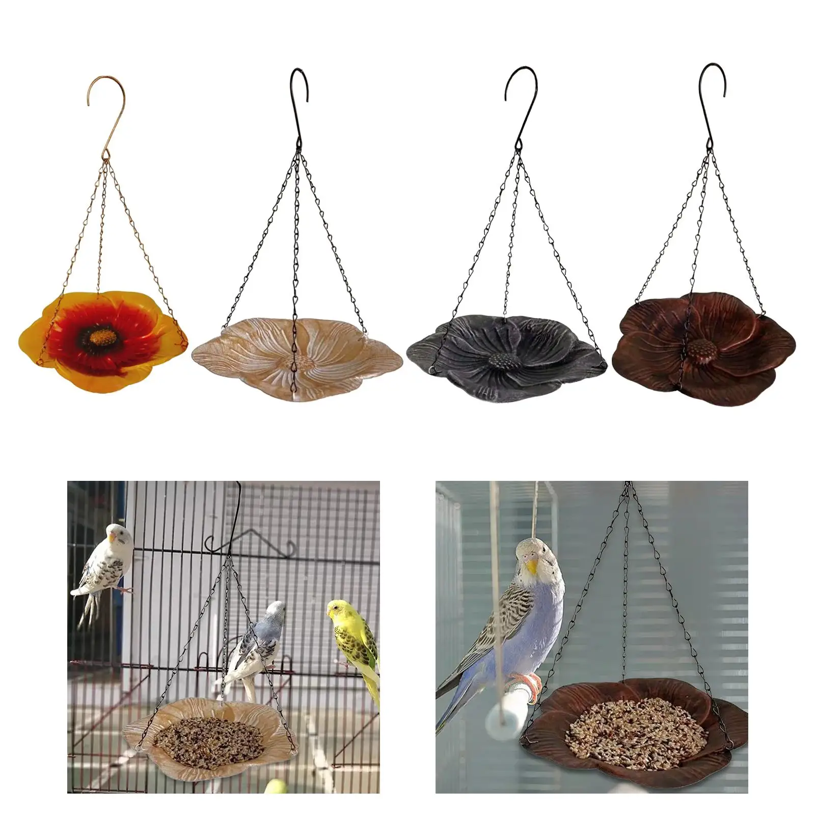 Outdoor Hanging Bird Feeder Iron Bird Bath Sturdy Floral Decor Garden Decoration Food Holder for Porch Lawn Balcony Yard