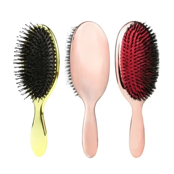 Spazzola per capelli ovale di lusso color oro e argento Spazzola per capelli con setole di cinghiale Spazzola per capelli antistatica Pettine per capelli Pettini per massaggio per parrucchiere 1