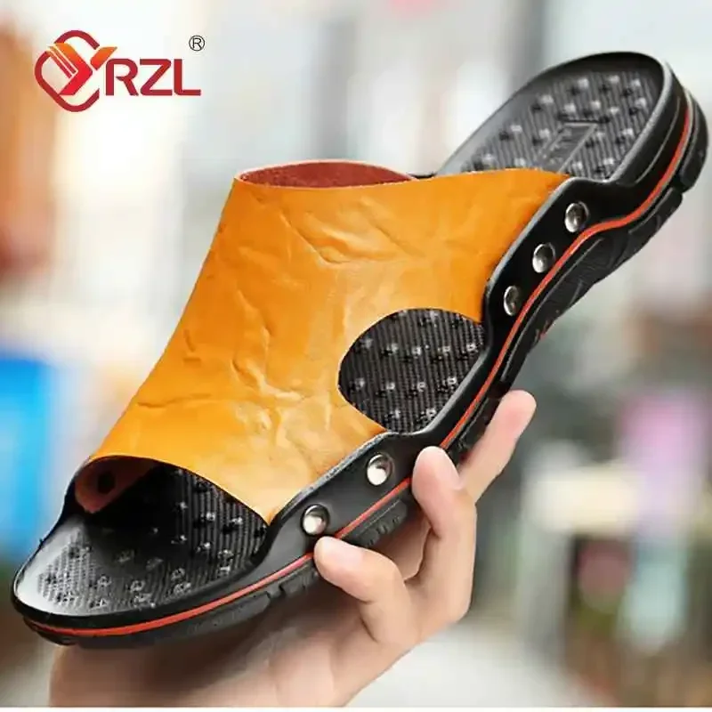 Men's Black PU Leather Summer Sandals - Lightweight and Comfortable Slides