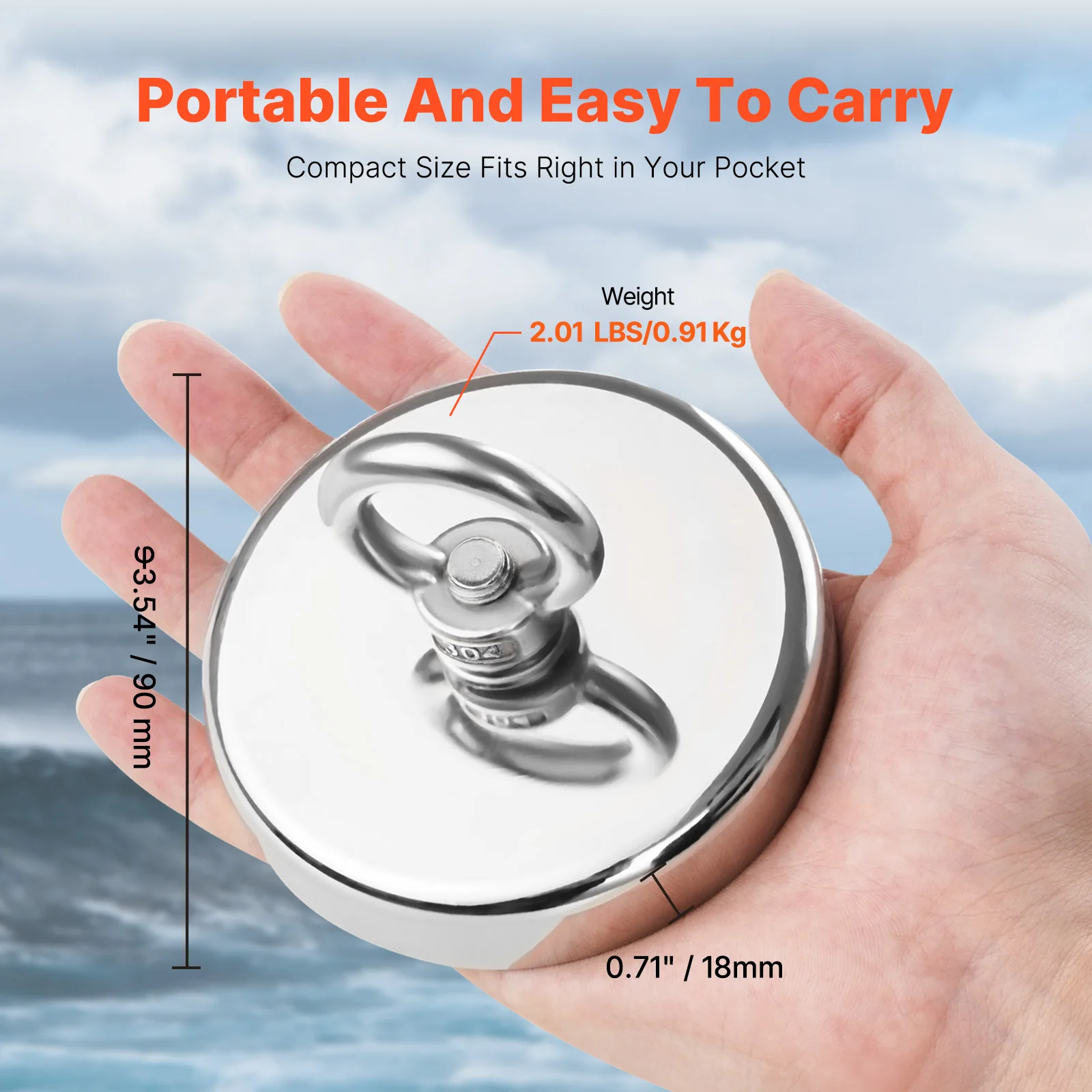 VEVOR Fishing Magnet Pulling Force Super Strong Neodymium Fishing Magnet Rare Earth with Handle Diameter