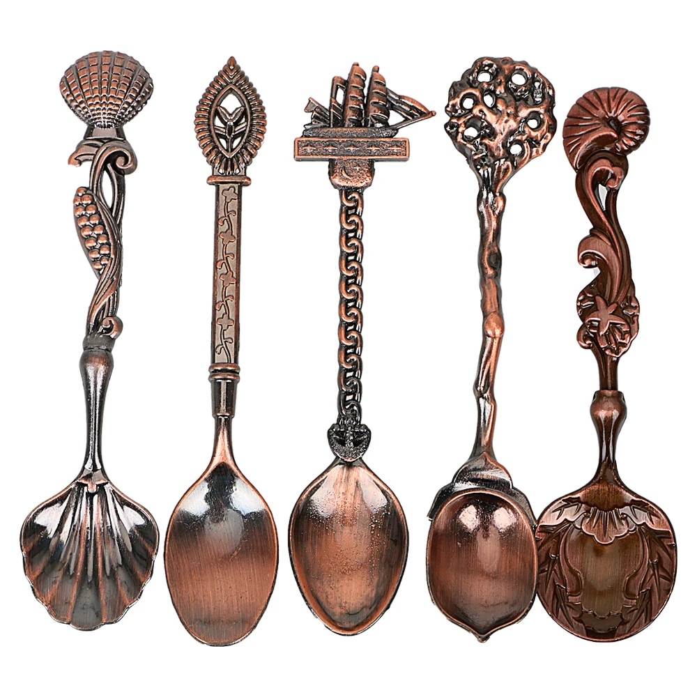 Stainless Steel Spoon Cutlery Set 5pcs/set Stainless Steel Spoon Sets Vintage Royal Style Small Tea Coffee Spoon Ice Cream Dessert for Snacks Party Carved