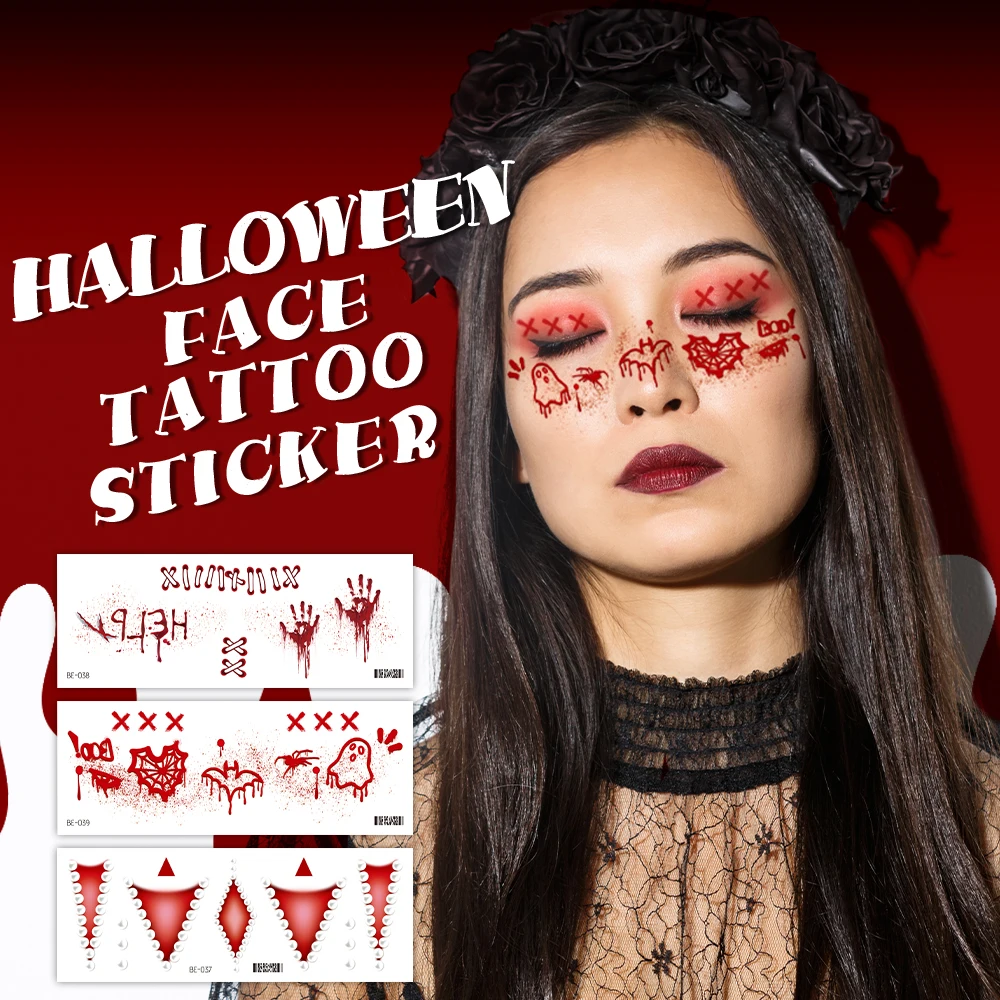 

Halloween Face Waterproof Temporary Tattoo Sticker Wound Realistic Blood Injury Tattoos Women Festival Make Up Accessories