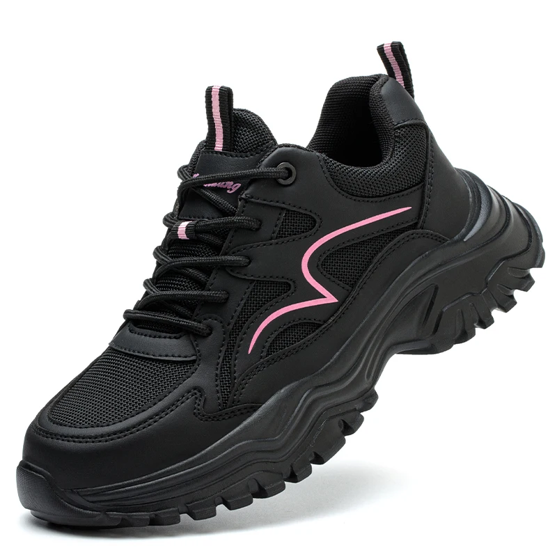 נעלי בטיחות לנשים לעבודה, מגפי בטיחות עם קצה פלדה נושמת, עמידות בפני דקירות, סניקרס עבודה ספורטיביות עם פלטפורמה לבנייה