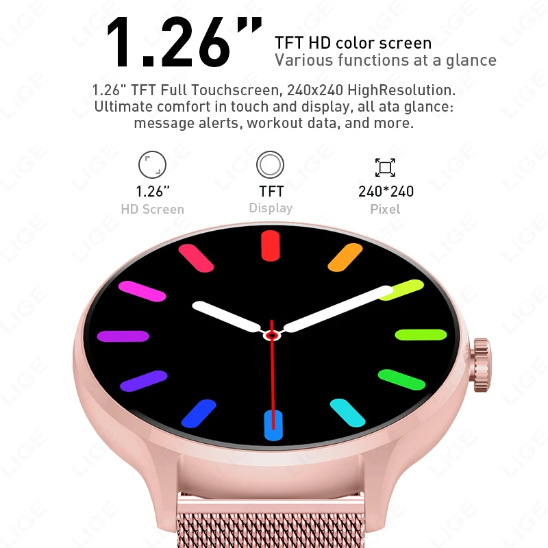 LIGE Smartwatch da donna con previsioni meteo in tempo reale, orologio sportivo impermeabile da uomo e da donna per Android e iOS - immagine 2