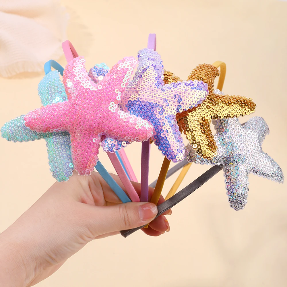 1Pc Cartoon Starfish Hair Band Shiny Sequins Children's Decorative Hair Hoop Leisure Travel Dress Kids Girl Hair Accessories
