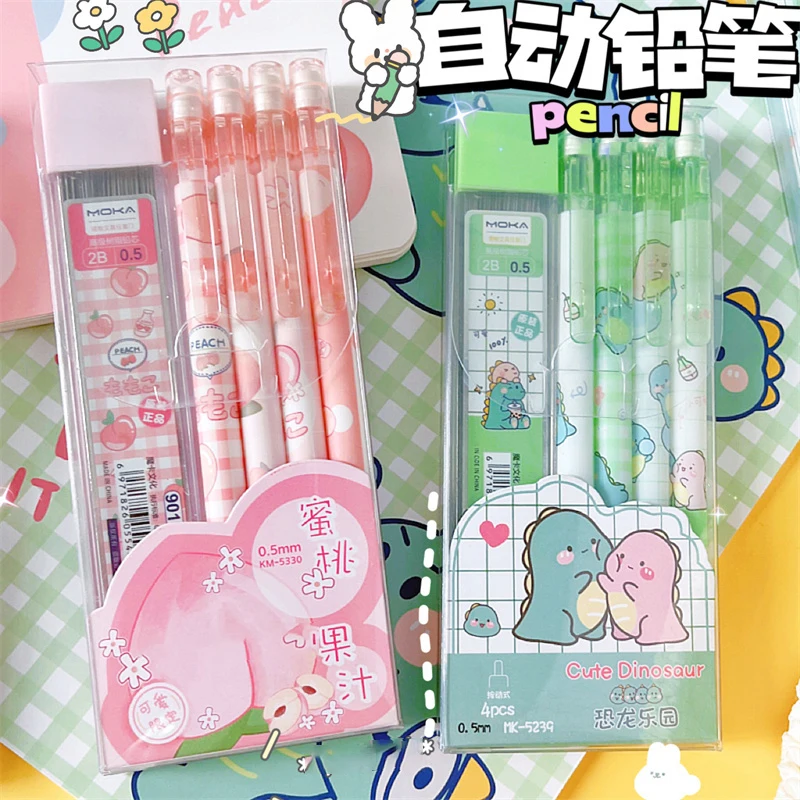 Kawaii Cartoon Mechanical Pencils Set Cute Automatic Pencils with Refills Korean Stationery Press Pens School Office Supplies