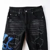 NEw Men's Embroidered Blue Snake Patchwork High Street Distressed Slim Fit Stretch Holes Patches Ripped Washed Black Jeans 4