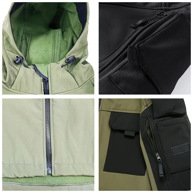 Men’s Shark Skin Soft Shell Tactical Jacket – Waterproof Fleece Hooded Outdoor Coat 6