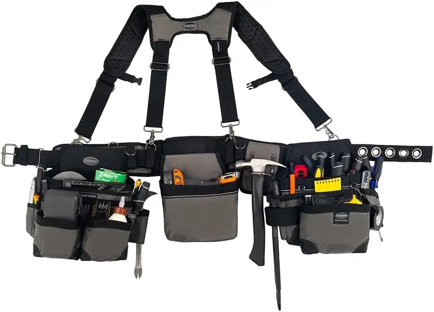 Boss Mullet Buster 3 Bag Tool Belt with Suspenders in Grey, 55135, Black, full size 3