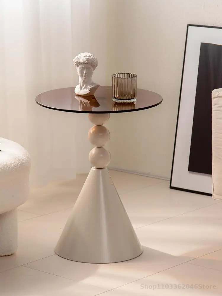 European Style Coffee Table Sofa Side Table Light Luxury Tea Coffee Simple Living Room Glass Design Corner Round