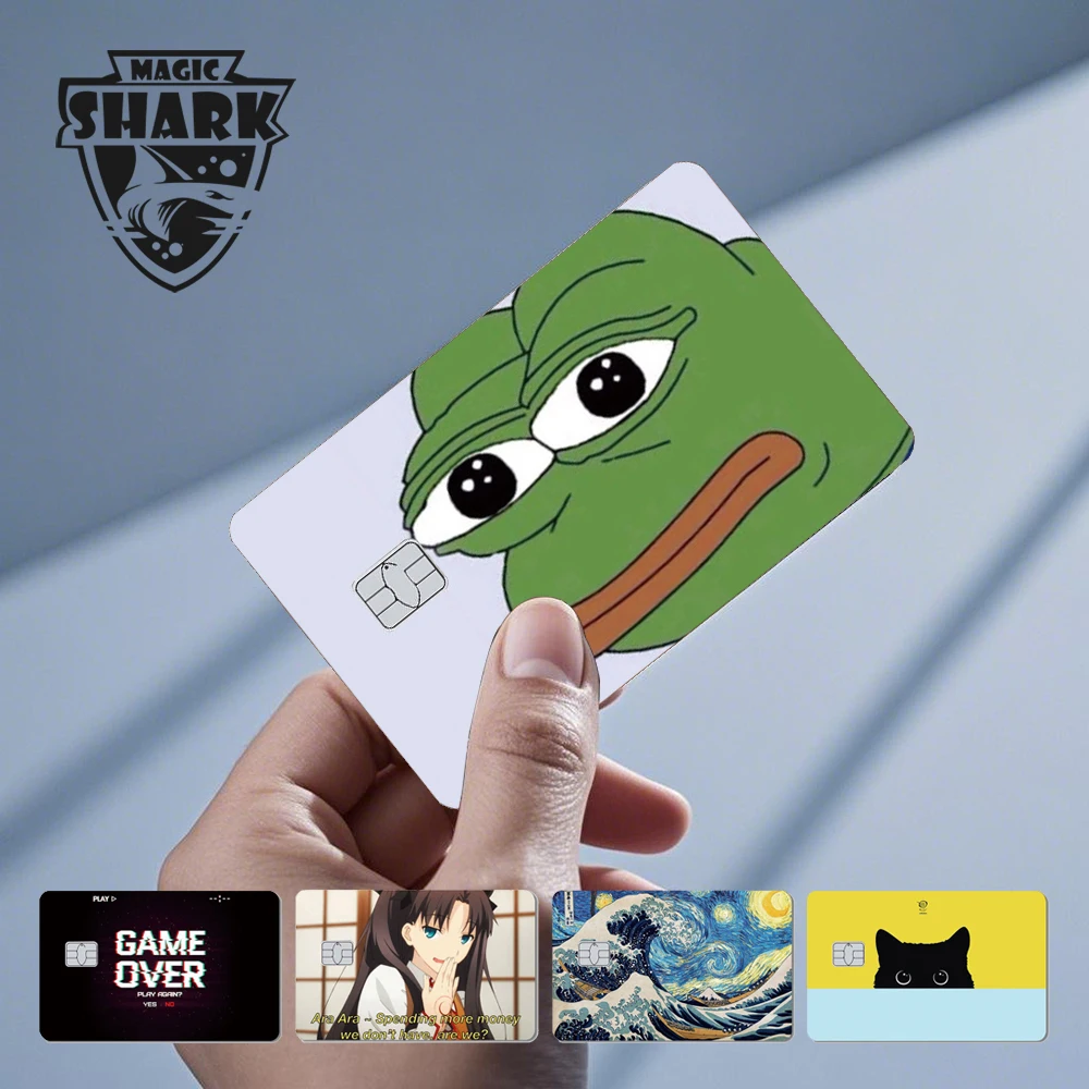 Magic Shark süße Katze Anime Cartoon Meme Nebel Welle stoßfest PVC 3M Aufkleber Film Haut Abdeckung für Debit Kreditkarte