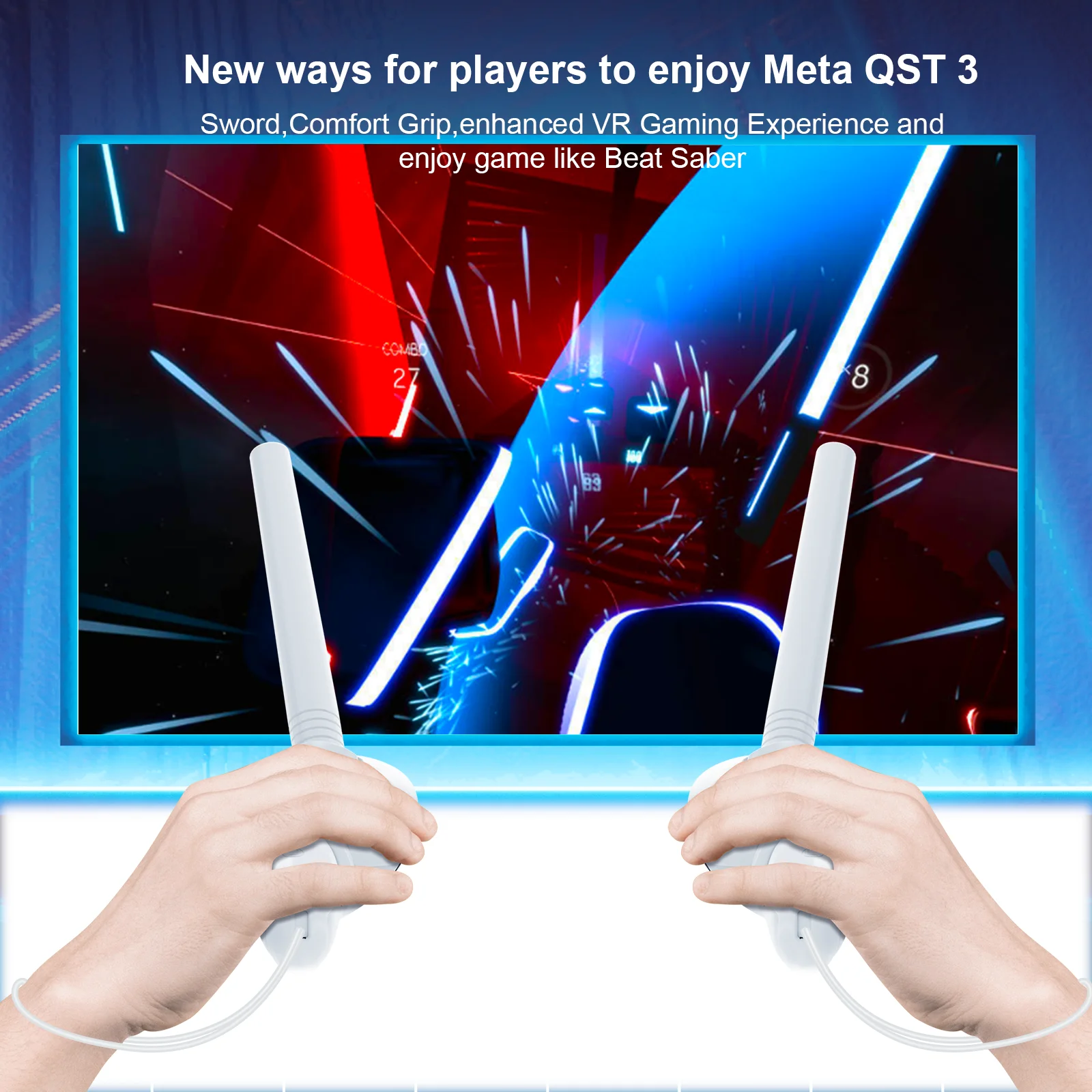 The Meta Quest3 VR Controller's Tactile Gaming Sports Set, with Table Tennis Racket Stick Game Accessories for Quest3 VR Gamepad