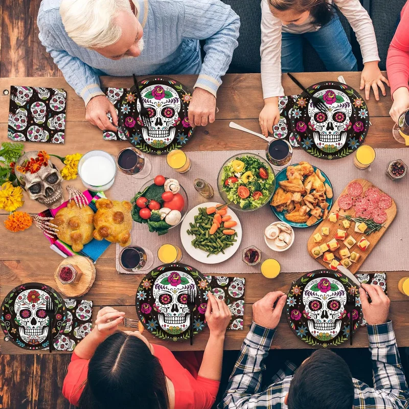 New Mexican Carnival Sugar Skull Day of The Dead Tableware Set Halloween Party Decoration Flower Skull Plate