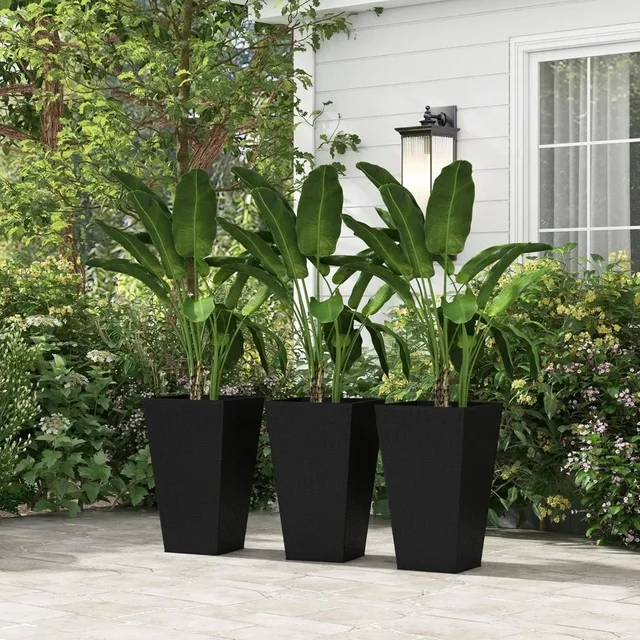 Set of 3 Tall Planters with Drainage Hole,  Indoor Planters for Porch, Front Door, Entryway24" Outdoor Flower Plant Pots, 2