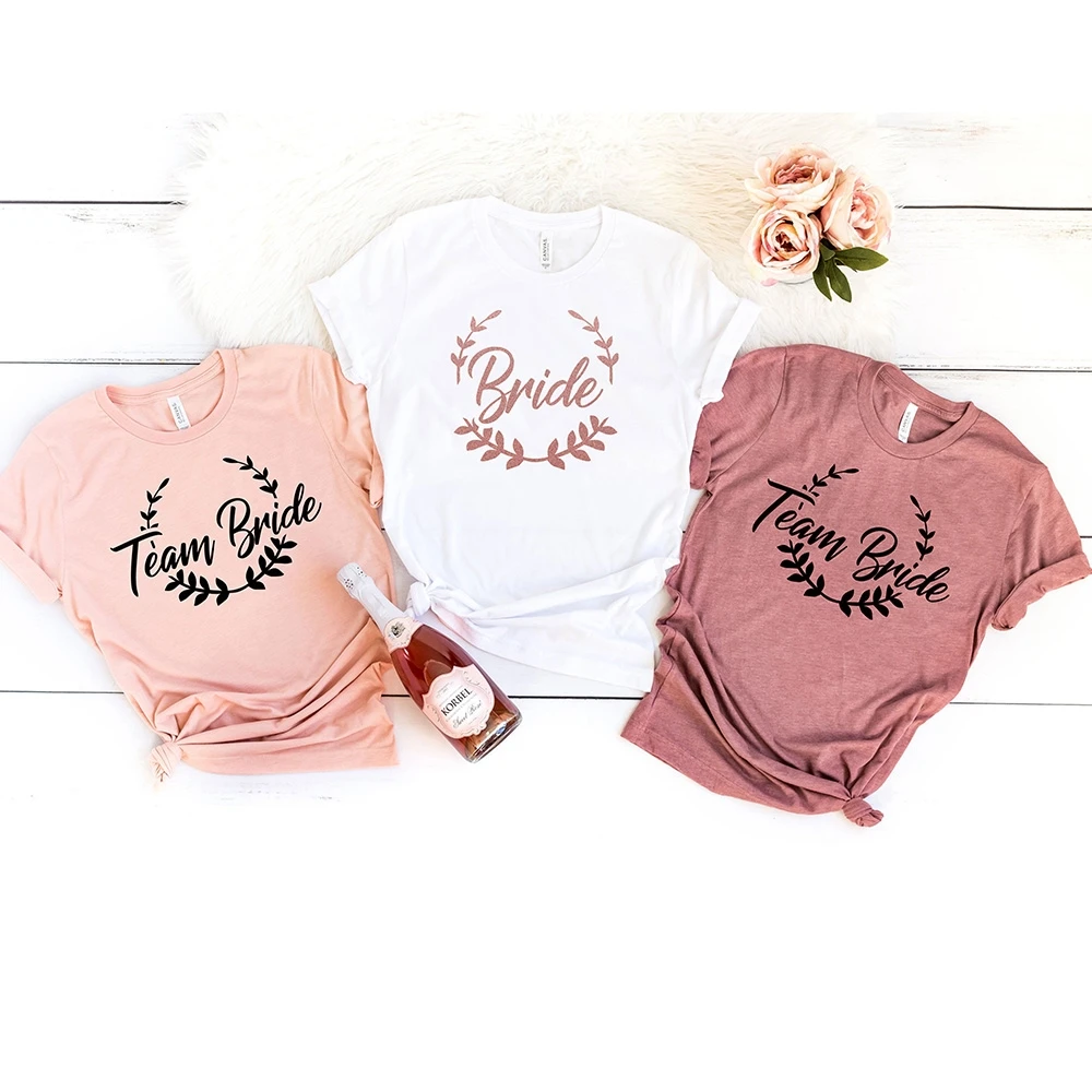 

Bridesmaid T-shirt Summer O-neck Tops Bride Team Shirts Women Aesthetic Bachelorette Party Wedding Tops