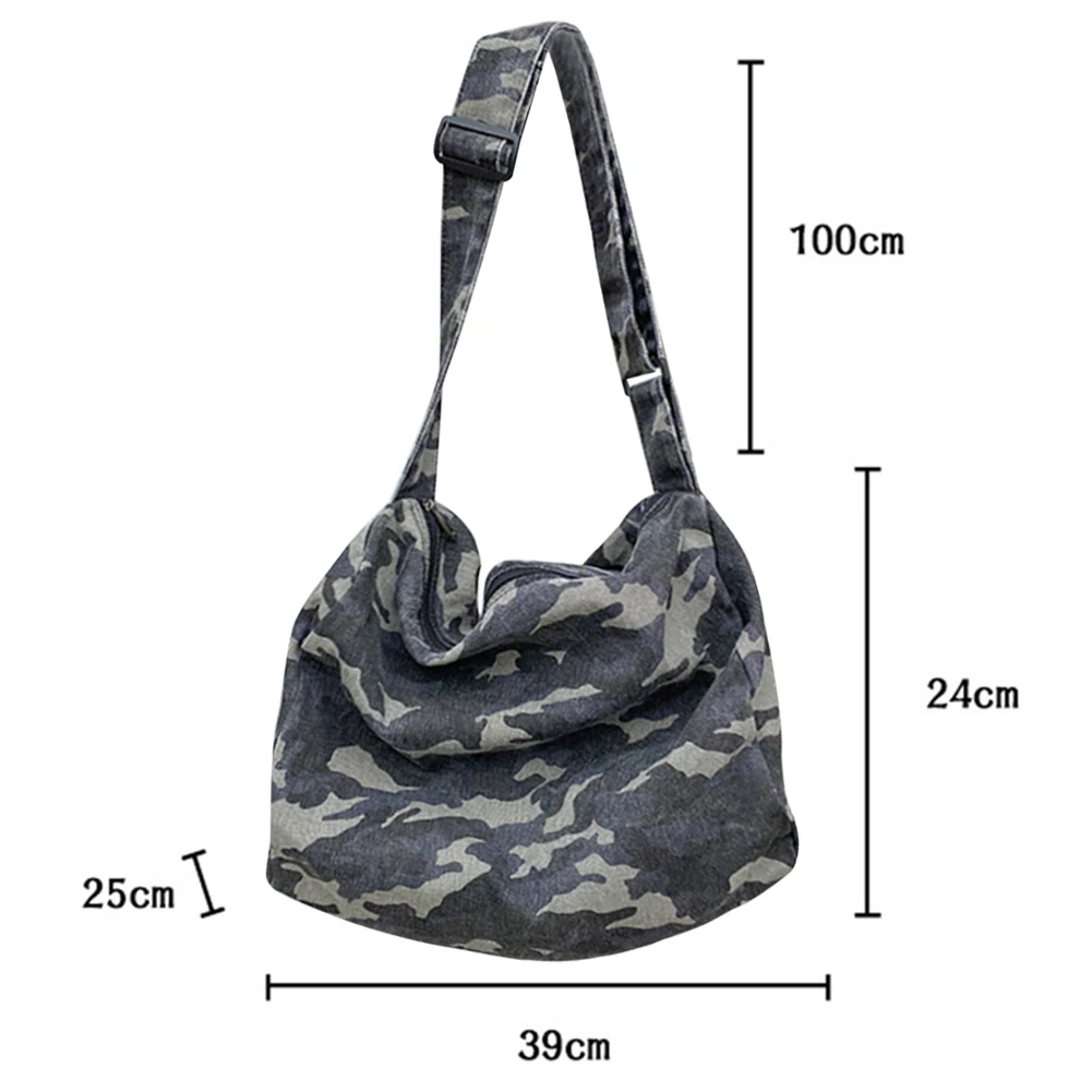 Casual Retro Shoulder Bag Camouflage Messenger Bag Large Capacity Japanese Washable Zipper for Leisure Travel Shopping Hand Bag