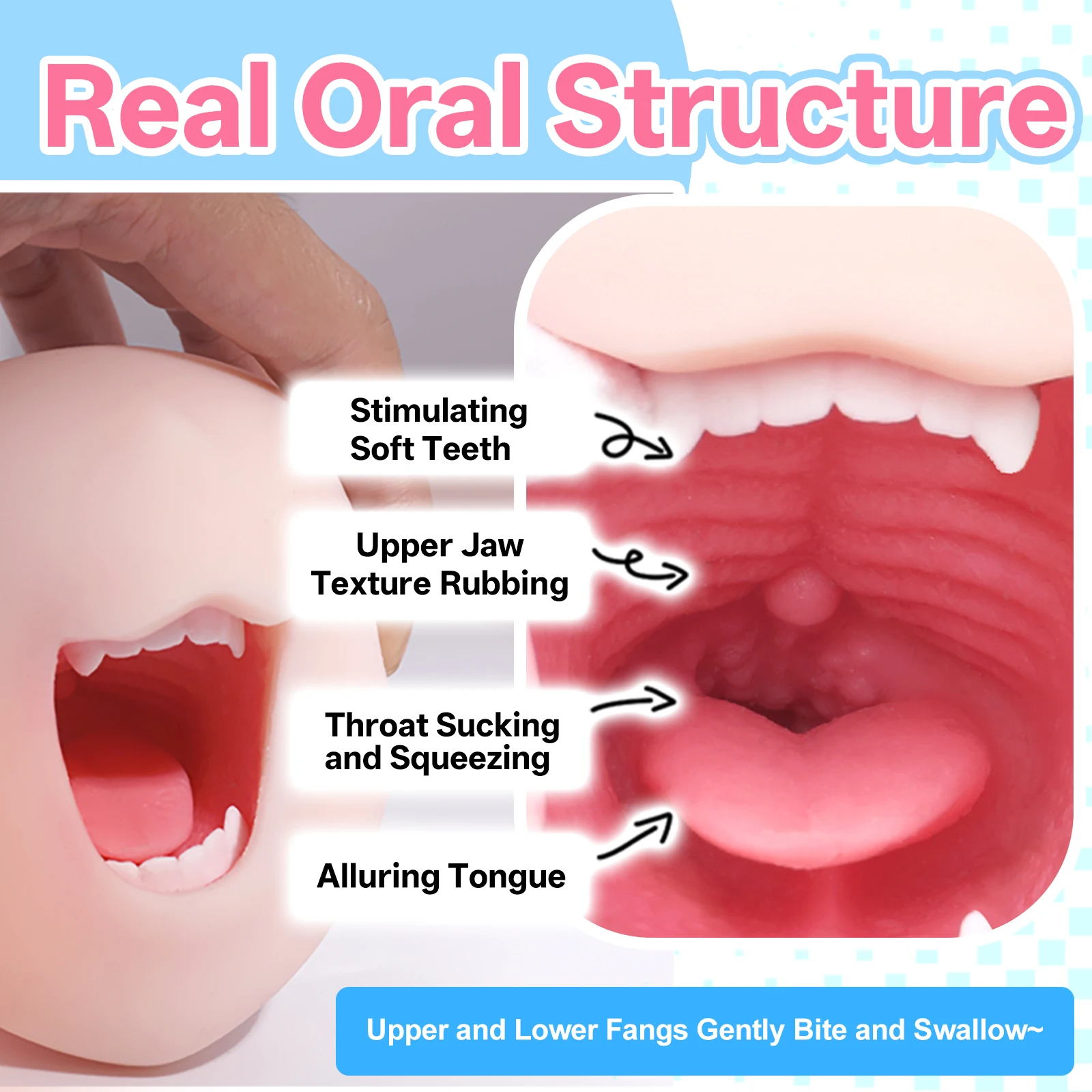 YUU Masturbatore maschile Bocca realistica Gola profonda Figa tascabile Pompino con denti Lingua Giocattoli del sesso per gli uomini Masturbazione Sesso orale - immagine 3