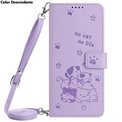 Flip Leather Phone Case with Wallet Holder and Shoulder Strap - Kitten Design Cover Bag for Genuine Leather (PURPLE)