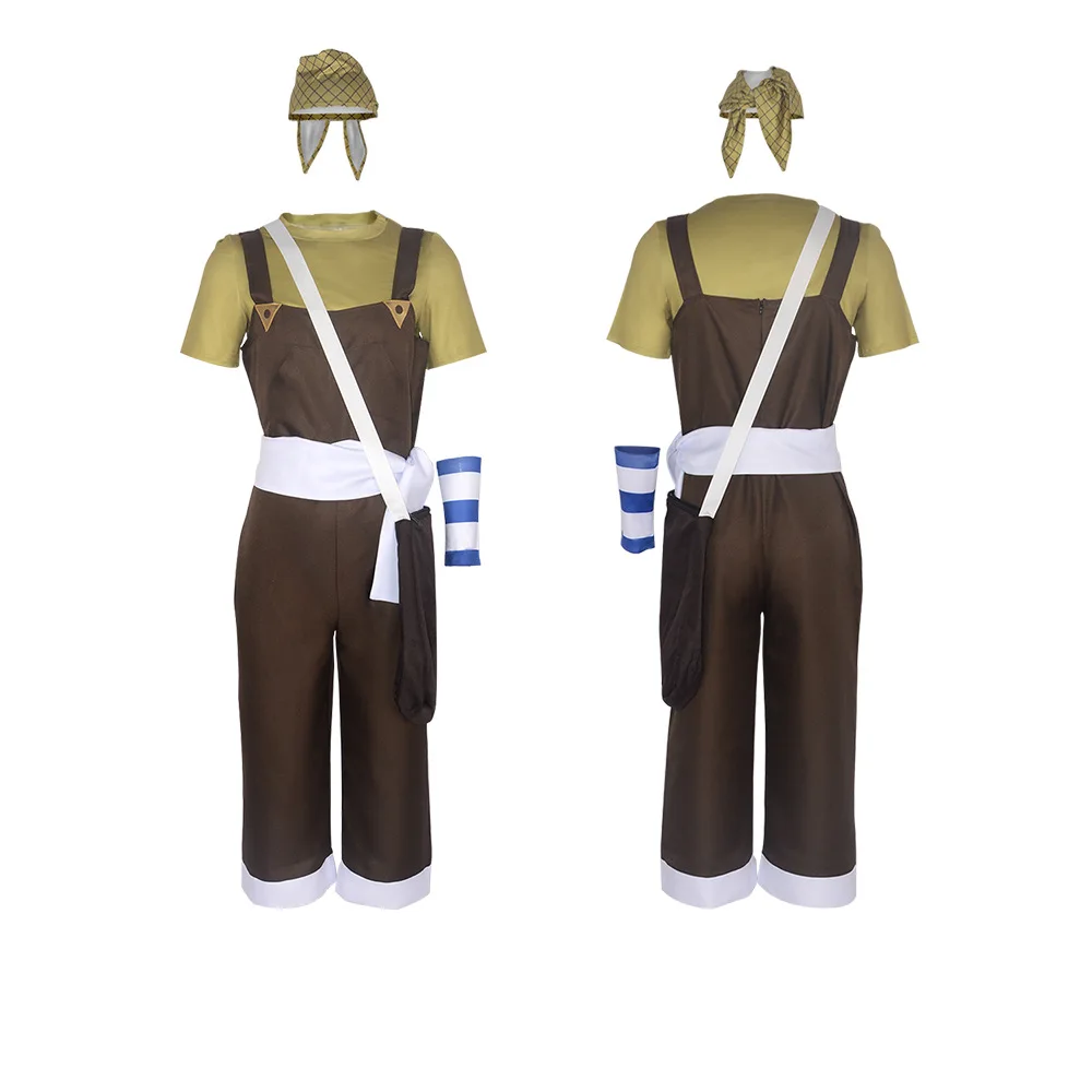 Costume Cosplay Usopp, Parrucca Marrone, Tuta, Maglietta, Sciarpa, Set Completo per Adulti, Abito per Carnevale e Halloween - immagine 2