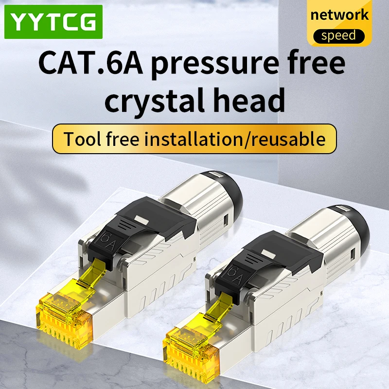 

Crystal Heads Connector High-speed Cable Connection Tool-less Cat 6A Gigabit RJ45 Network Shielded Crystal Connector Plug Play