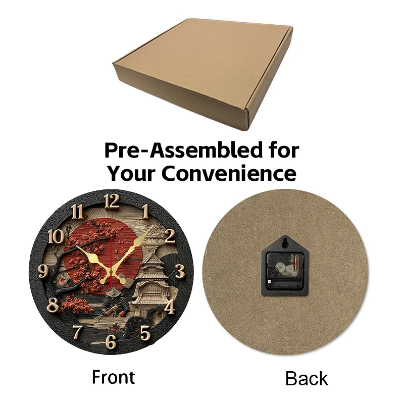 ساعة حائط خشبية مستديرة صامتة معلقة على شكل سامورا...