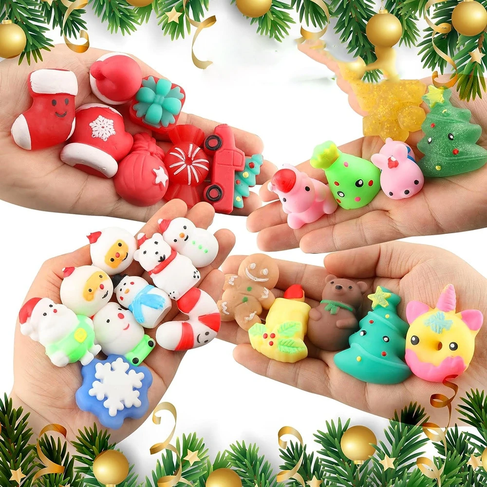 Christmas 24PCS for Kids Adult Santa Claus Snowman Squishy Fidget Toys Mini Mochi Party Favors Tress Relief Toy with Storage Box 3