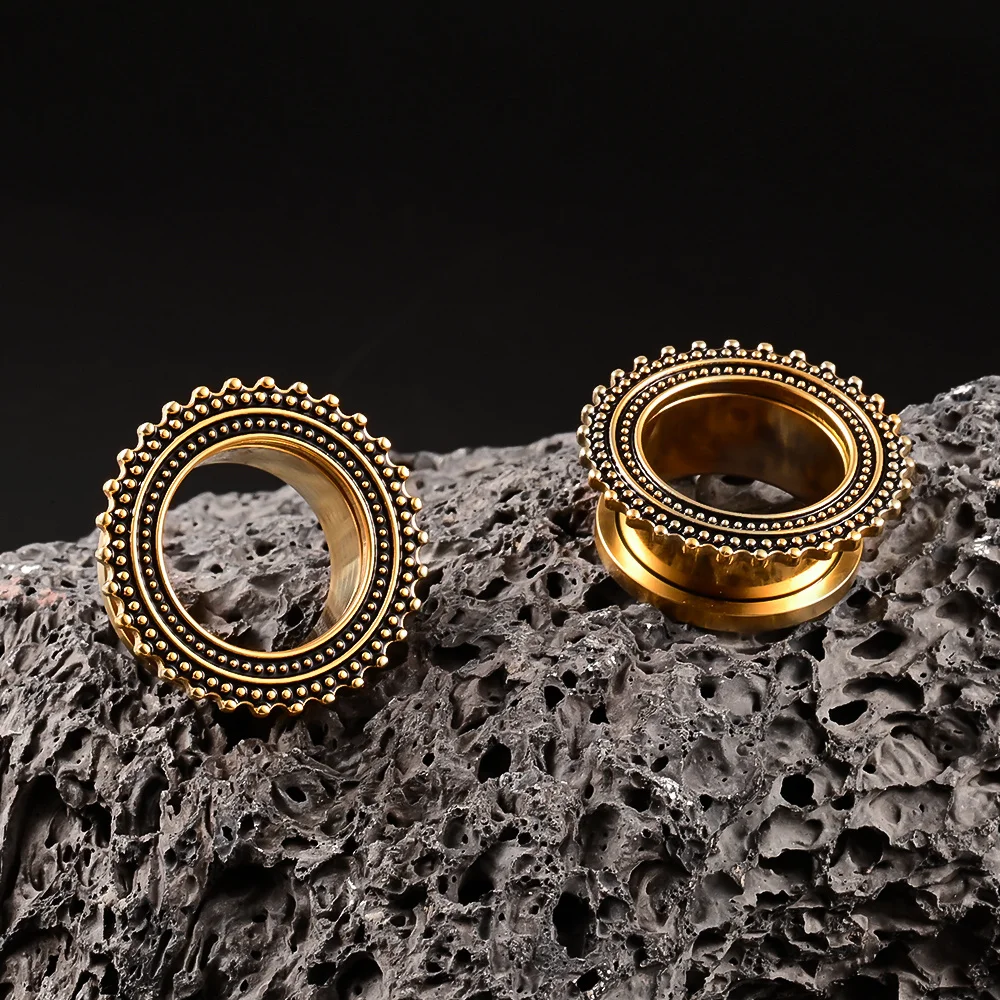 Piercing Jewelry 2pcs Simple Stainless Steel Pattern Screw Ear Expander Gauges Plugs Tunnels Earrings Body Stretchers