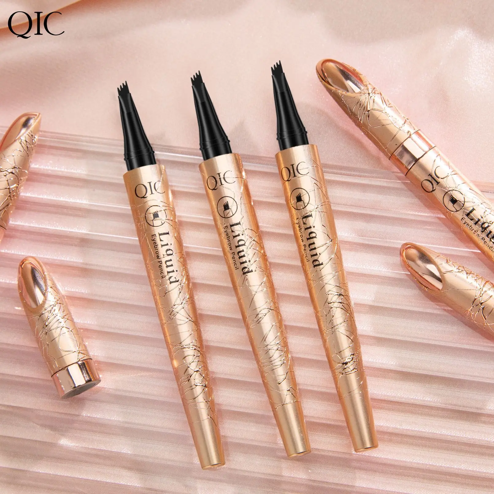 QIC Four-Jaw Ultra-Fine Liquid Eyebrow Pencil Tattoo Pencil Waterproof Sweat-Proof Dark Brown Liquid Brow Pen Makeup Cosmetics 4