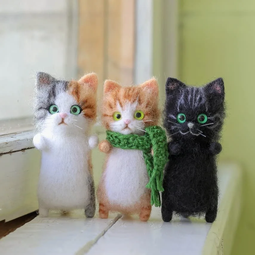 Kitten Wool Felt Poke Poke Handmade Toys Diy Material Kits Felt Dolls Creative Handmade Cute Kitty Brooch