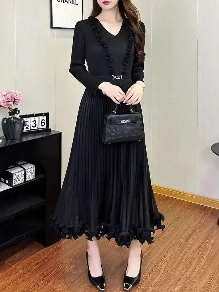 فستان LANMREM بتصميم حافة الأذن الخشبية مطوي للنسا...