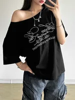 Casual Relax Woman T-shirt Letter 2025 Women Hot New Versatile Street Atmosphere Style Fashionable Chick Summertime Tops 4