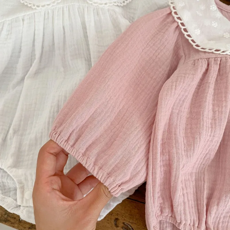 Vestiti delle neonate appena nati primavera Toddler Girls Cute Princess One Piece pagliaccetto colletto in pizzo abbigliamento in cotone vestito autunnale - immagine 3