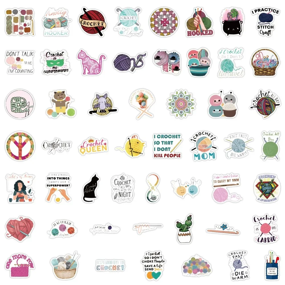 50/100Pcs Cartoon Needle Wool Ball Loving Crochet Stickers for Kids Skateboard Suitcase Laptop Helmet Decorative Sticker Toys