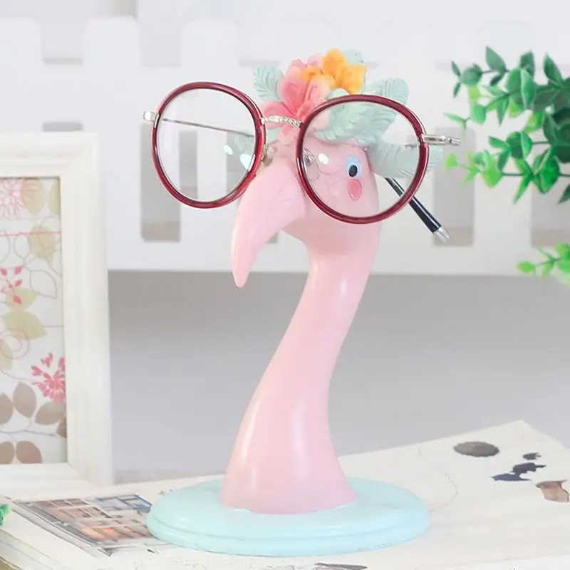 Audoloku Wood Eyeglass Holder Flamingo Glasses Stand Handmade Carving Sunglasses Display Rack for Home Office Desk Decor Flamingo Gifts for Women Men