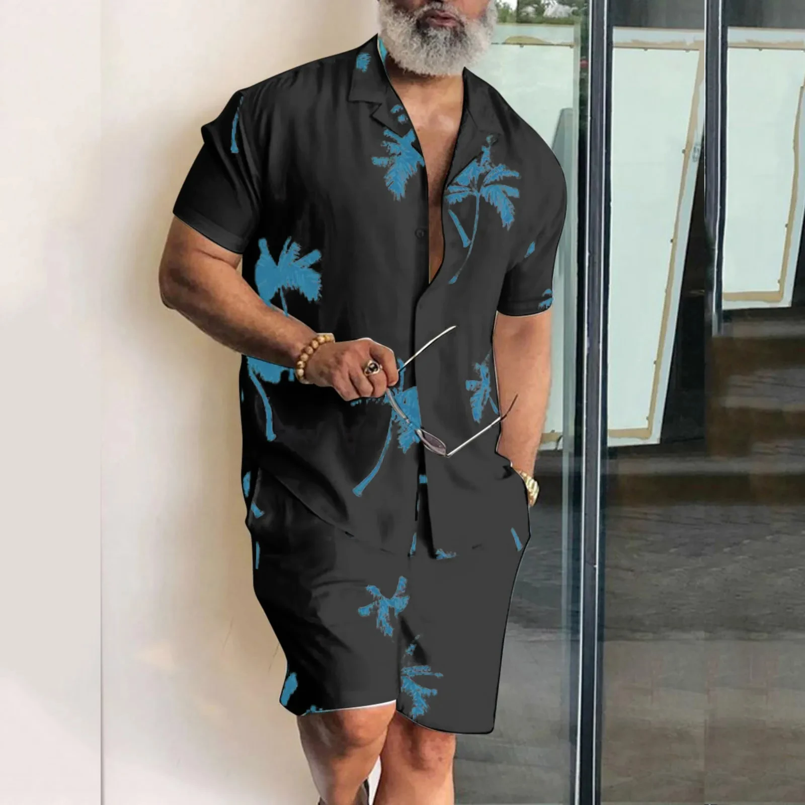 Coconut Tree 2PCS Shirts Suits Men 3D print Fashion Shirts+Shorts Two Piece Sets Hawaii Beach lapel Shirt Set Unisex Clothing 5