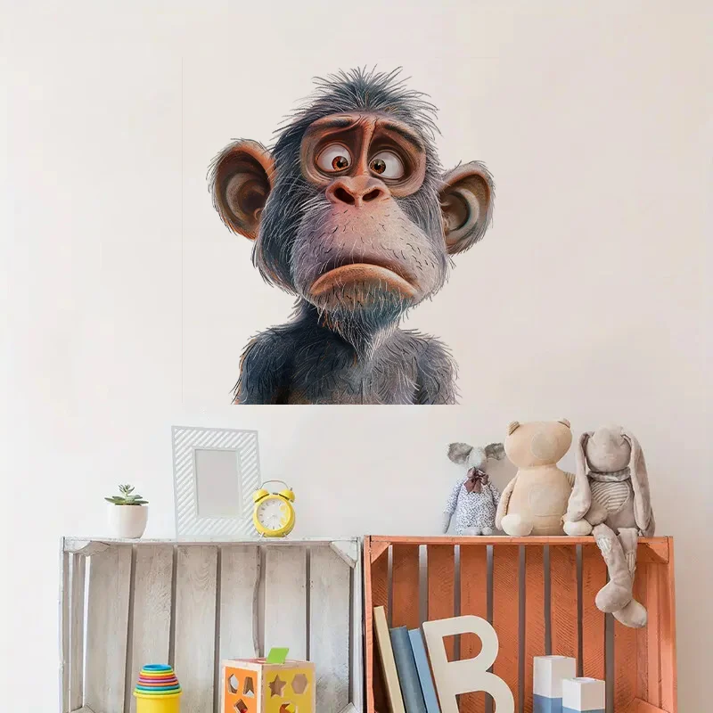 Quirky Cute Monkey Stickers Decoration for Living Room Wall Bedroom Toilet and Home Decor Car Decals Self-Adhesive 1pc