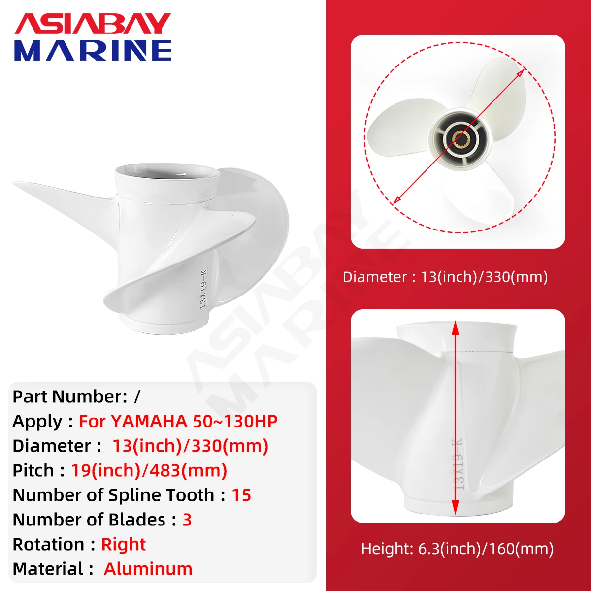 Yamaha Outboard Propeller Motor Aluminum Alloy Screw 13*19 Inch For 50hp 60hp 70hp 75hp 80hp 90hp 115hp 130hp Boat Engine Part marine propeller