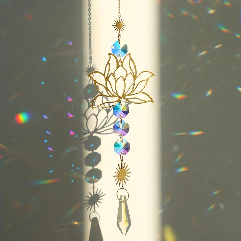 Wind Chime 1Pc Metal Lotus and Artificial Crystal Suncatcher Charm Handmade