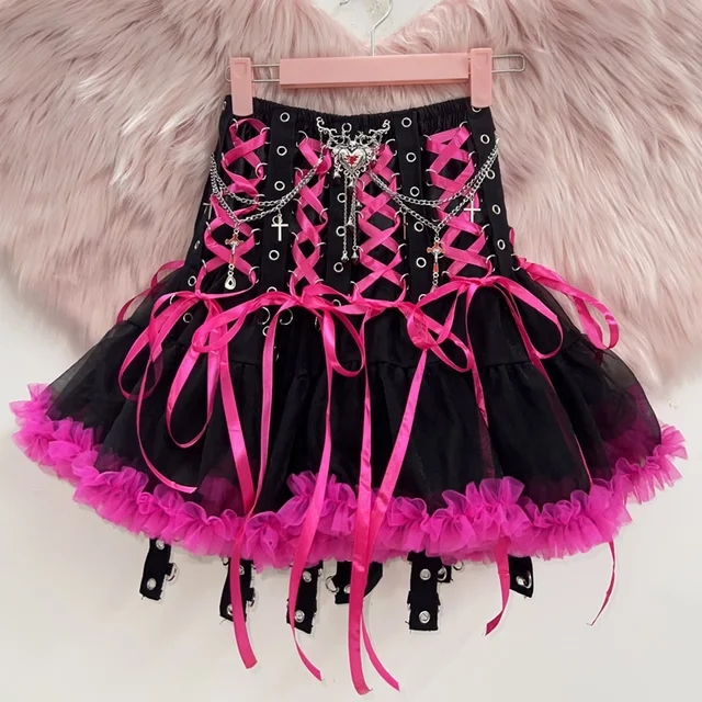 Lace Up Short Skirt with Chains 1