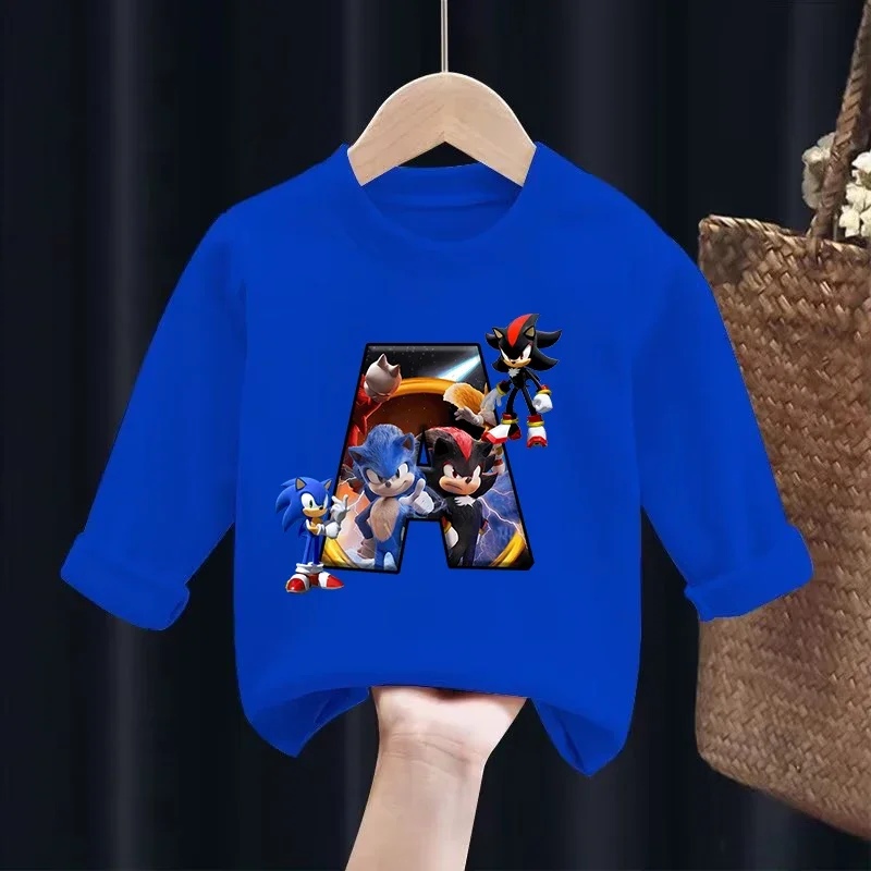 thumbnail image 1 of Sudadera con capucha para niños de Sonics, camisetas de manga larga con cuello redondo y dibujos animados, suéter de cuello redondo para niños de otoño, ropa de regalo nueva, 1 of 5