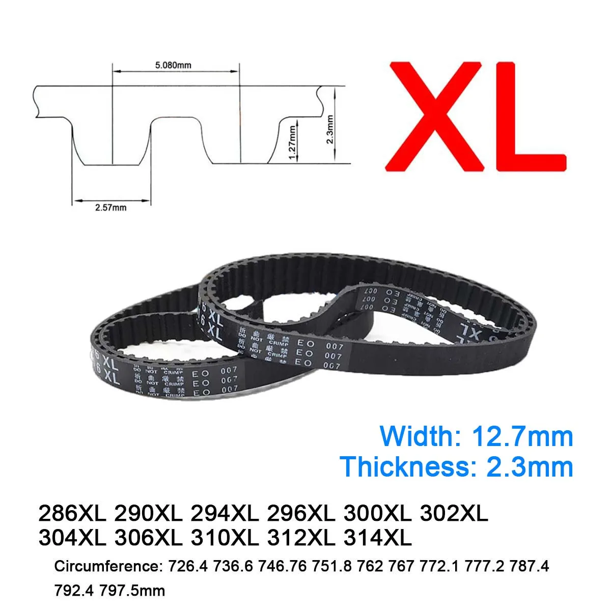 

1Pc Width 12.7mm XL Rubber Trapezoid Tooth Timing Belt 286XL 290XL 294XL 296XL 300XL 302XL 304XL 306XL 310XL 312XL 314XL Closed