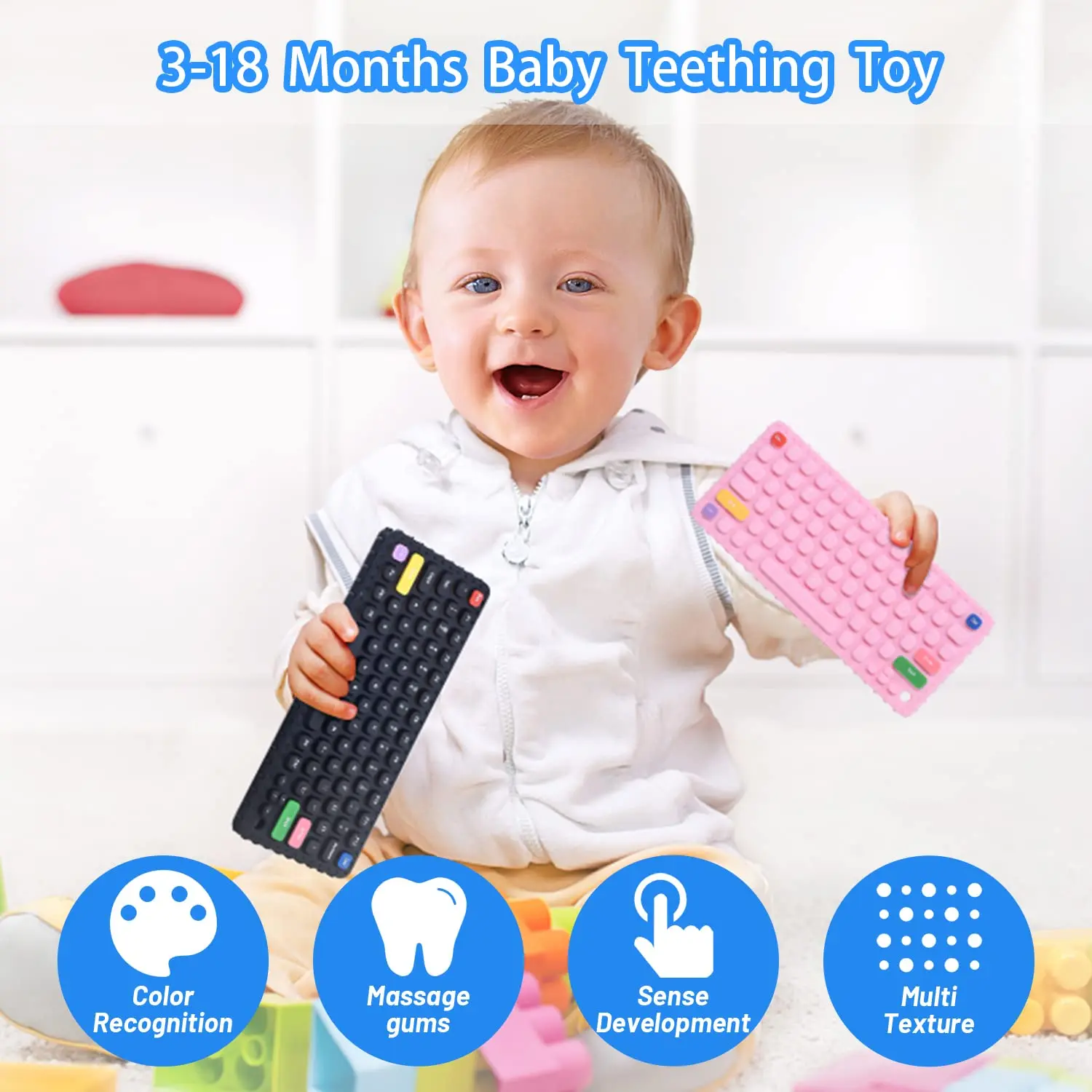 1PC Silicone Baby Teething Toys Keyboard Shape Teether Toy BPA Free Silicone Teething Chewing Toy Sensory Keyboard Teethers Toys 6