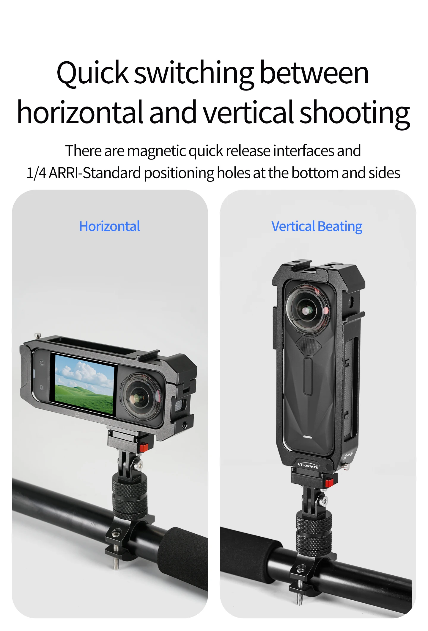 Aluminium-Magnetrahmengehäuse für Insta 360 X5, vertikale Aufnahme, 3 Kaltschuhhalterungen, Schutzhülle für Insta 360 X5 Action-Kamera – Detail 21