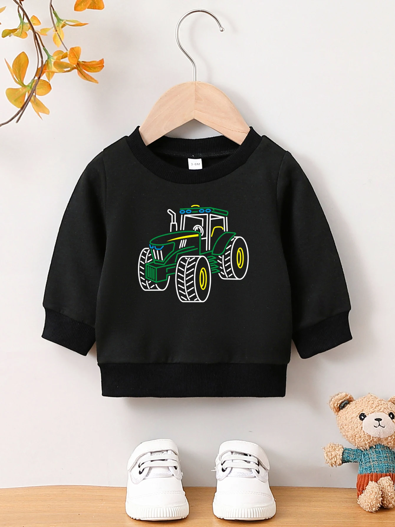 Autumn And Winter Baby Boy Round Neck Long Sleeved Casual Cute Cartoon Hoodie Suitable For Ages 1-2