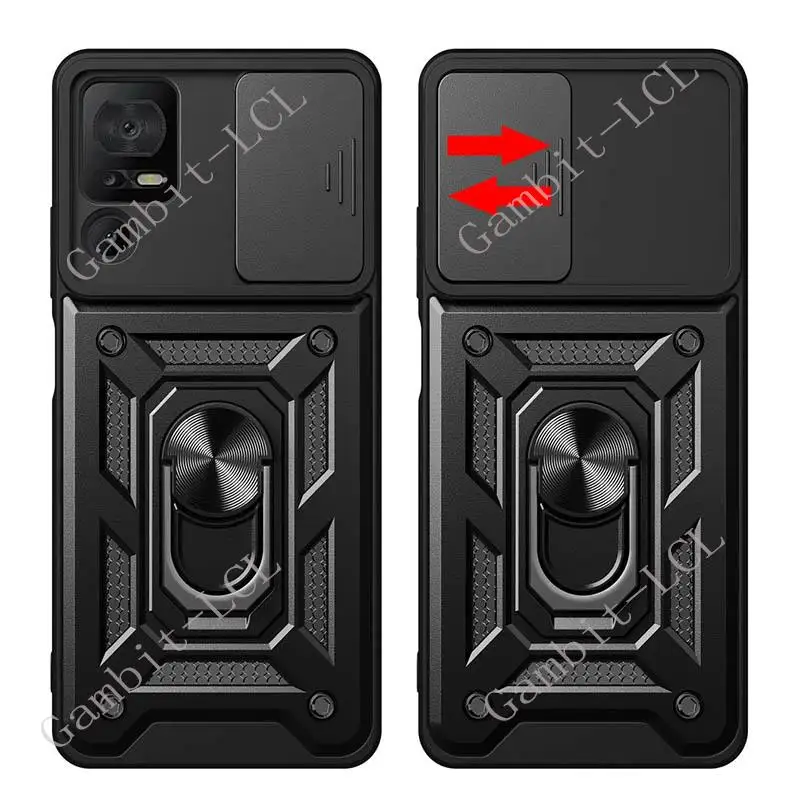 Shockproof Ring Armor Magnetic Phone Case with Camera Lens Cover and Stand