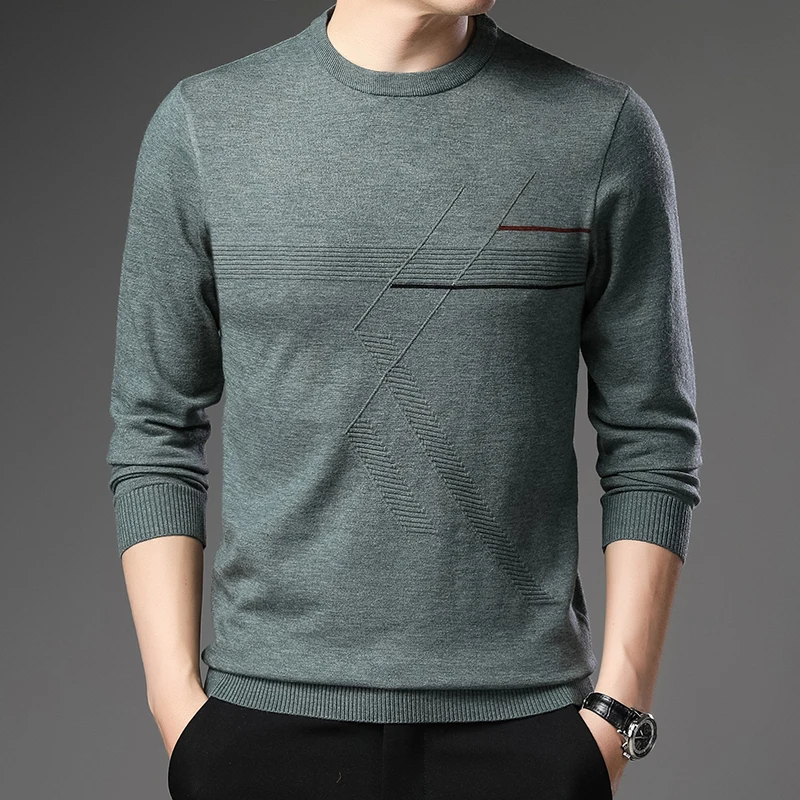 

New 2023 Men's Sweater Fashion Solid Color Warm Sweater Business Casual Heart Neckline Sweater Pullover Men