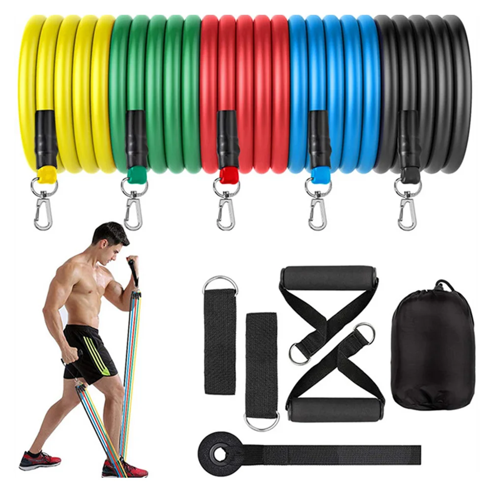 

11pcs set Fitness Resistance Bands Set Yoga 5 Tube Workout Bands Home Exercise Bands with Door Anchor Handles Ankle Straps Gym E