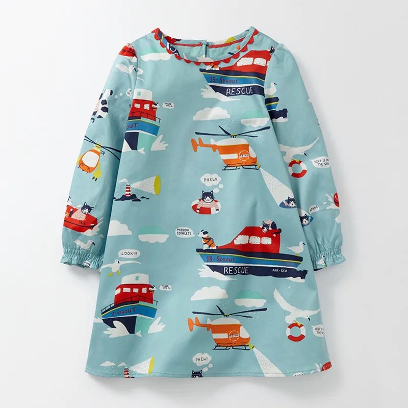 

Children's Dress Boat Airplane Toddler Girls Dresses Cotton Girl Dress Cartoon Baby Girls Clothes 1-3T Children's Clothing