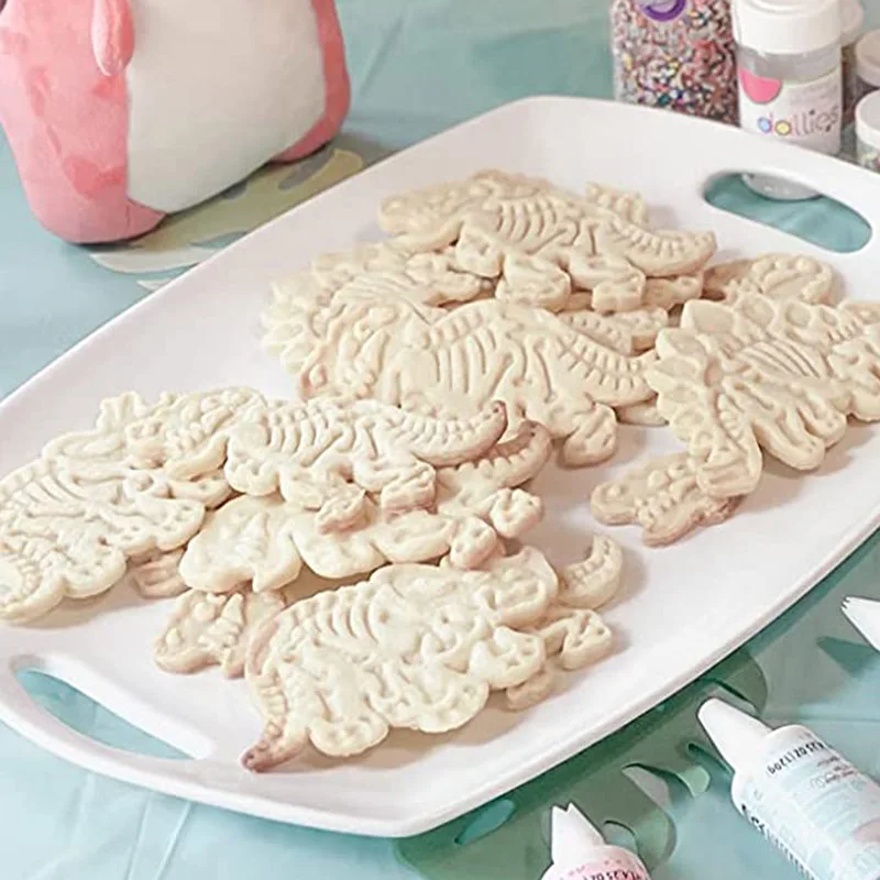 Dinosaur Cookie Cutters 3Pcs Skeleton Stamper T-Rex Stegosaurus Triceratops Fossil Cookie Cutters Baking Biscuit Embossing Mould